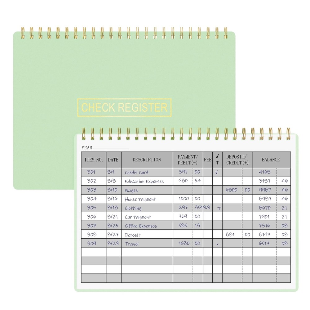 HAUTOCO Check Registers for Personal Checkbook, Transaction Expense Green