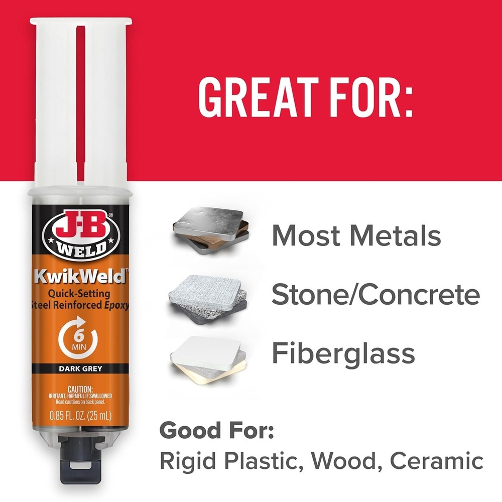 6 Minute Set Epoxy KwikWeld, High Strength, Waterproof, 2 Pack, Dark Grey,