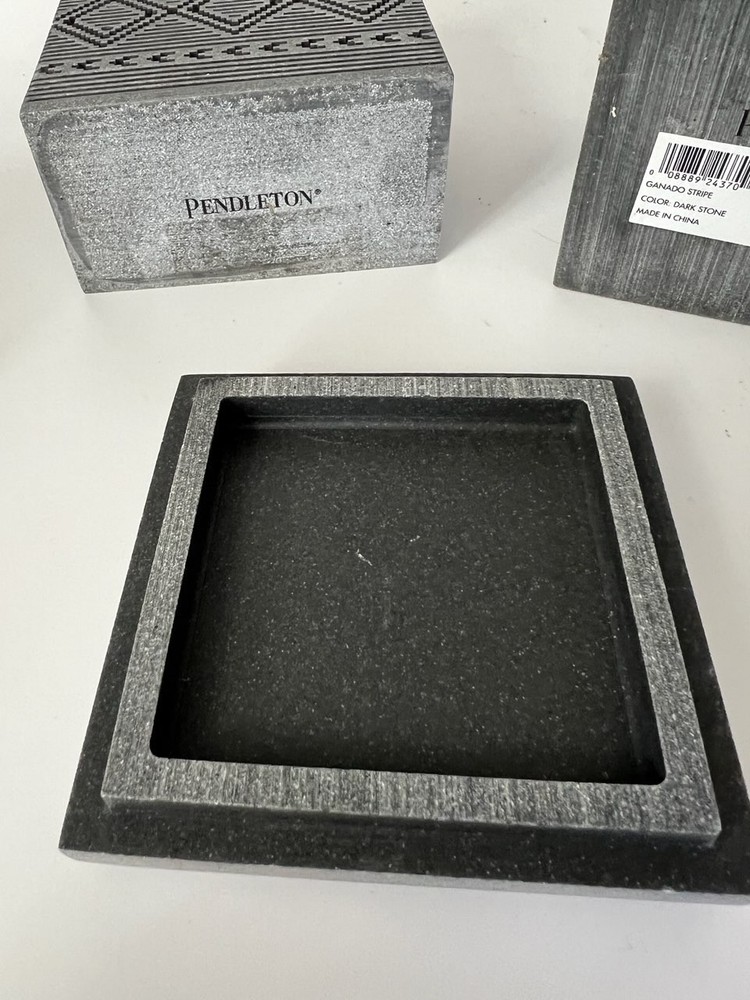 Pendleton Bathroom Or Desk Set 2 Piece With Lid Gray Diamond Pattern