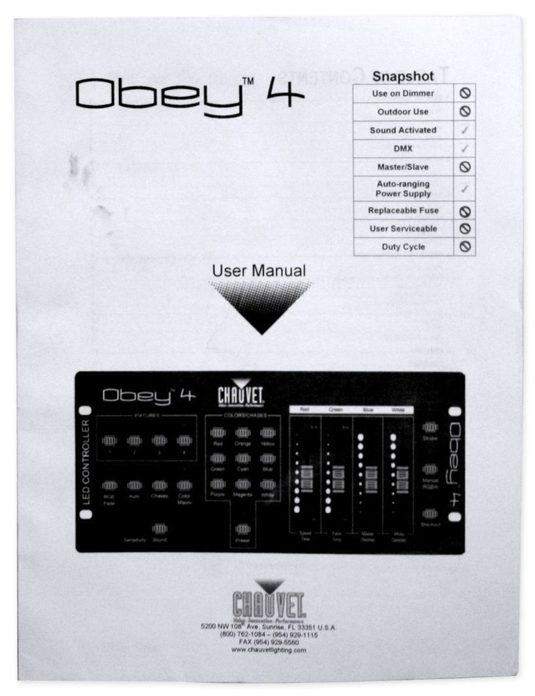 Chauvet Obey 4 Compact DMX-512 LED Wash Light Lighting Controller+Backpack