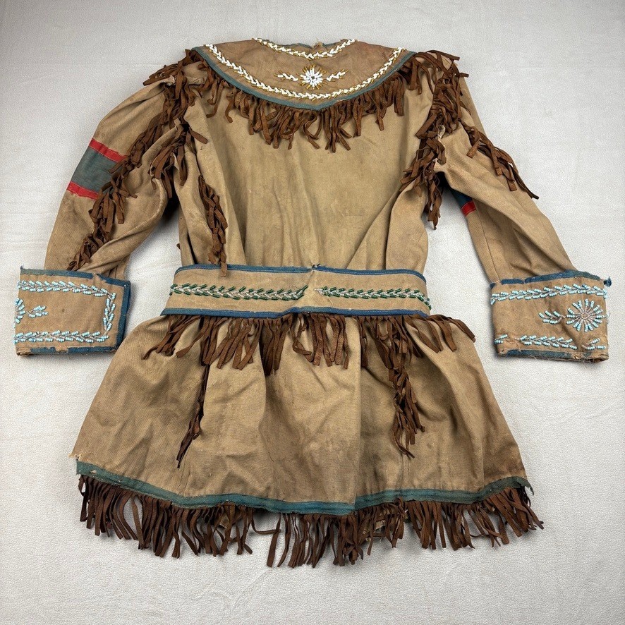 Antique Native American Canvas Beaded Ceremonial Fringe Jacket Coat Metis Cree