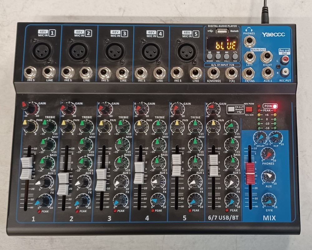 YAECCC 7 Channel Professional Studio Audio Mixer Console USB Bluetooth