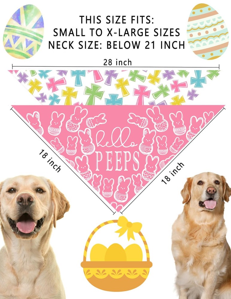 Easter Dog Bandanas, Reversible Dual-Layer Easter Eggs Design 2 Pack, Happy E...