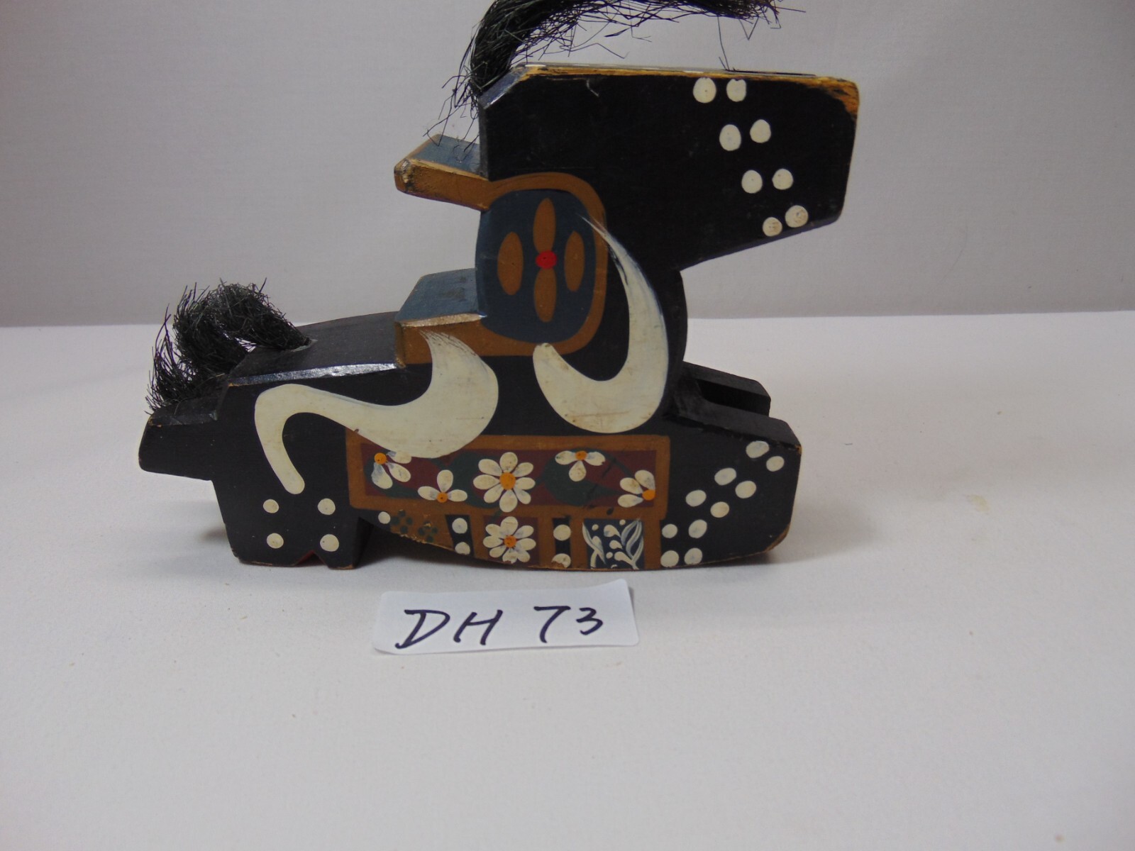 Vintage Hachinohe Yawata-Uma Black Horse Hand-painted Wooden Japanese Folk Art