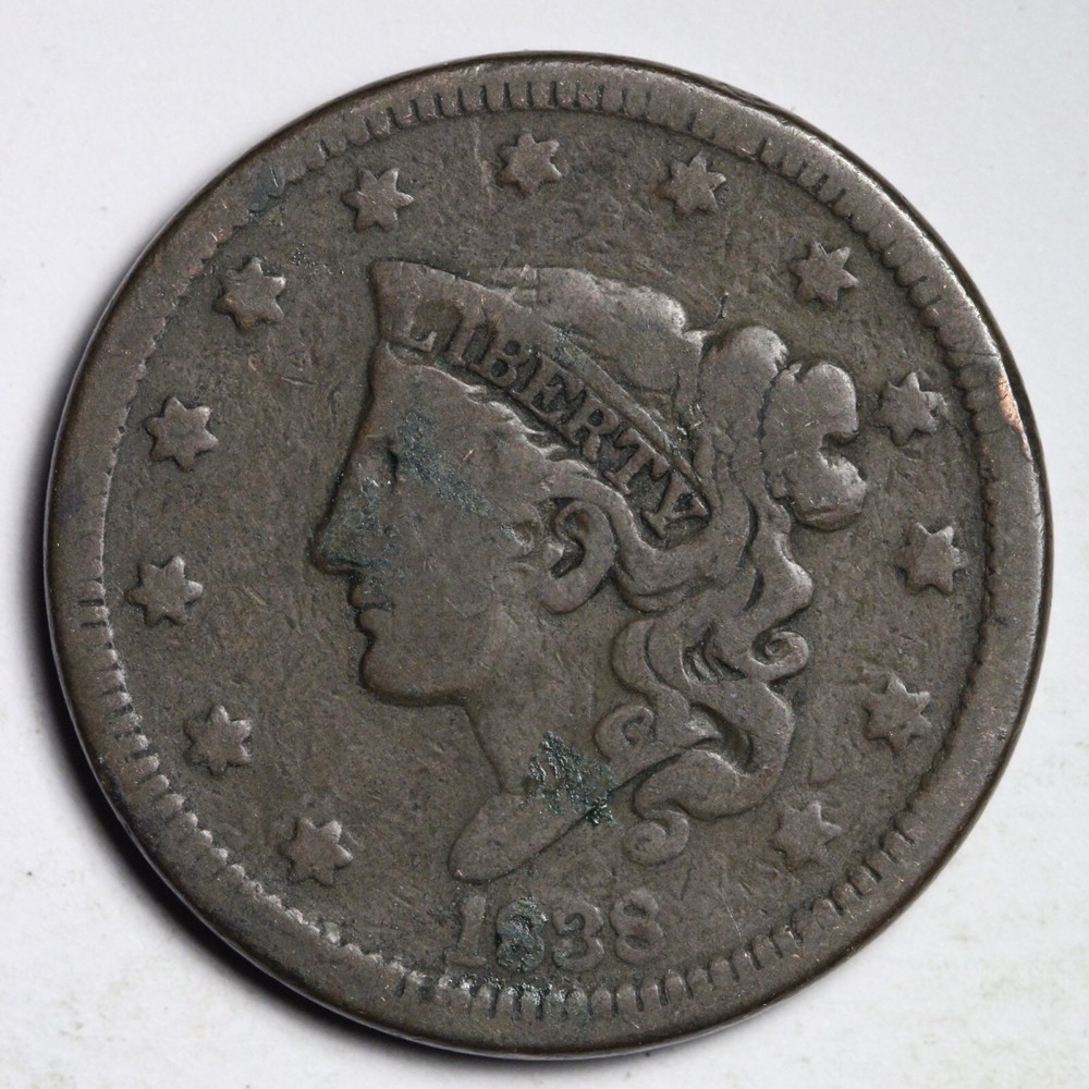 1838 Coronet Head Large Cent CHOICE FINE E202 ANL