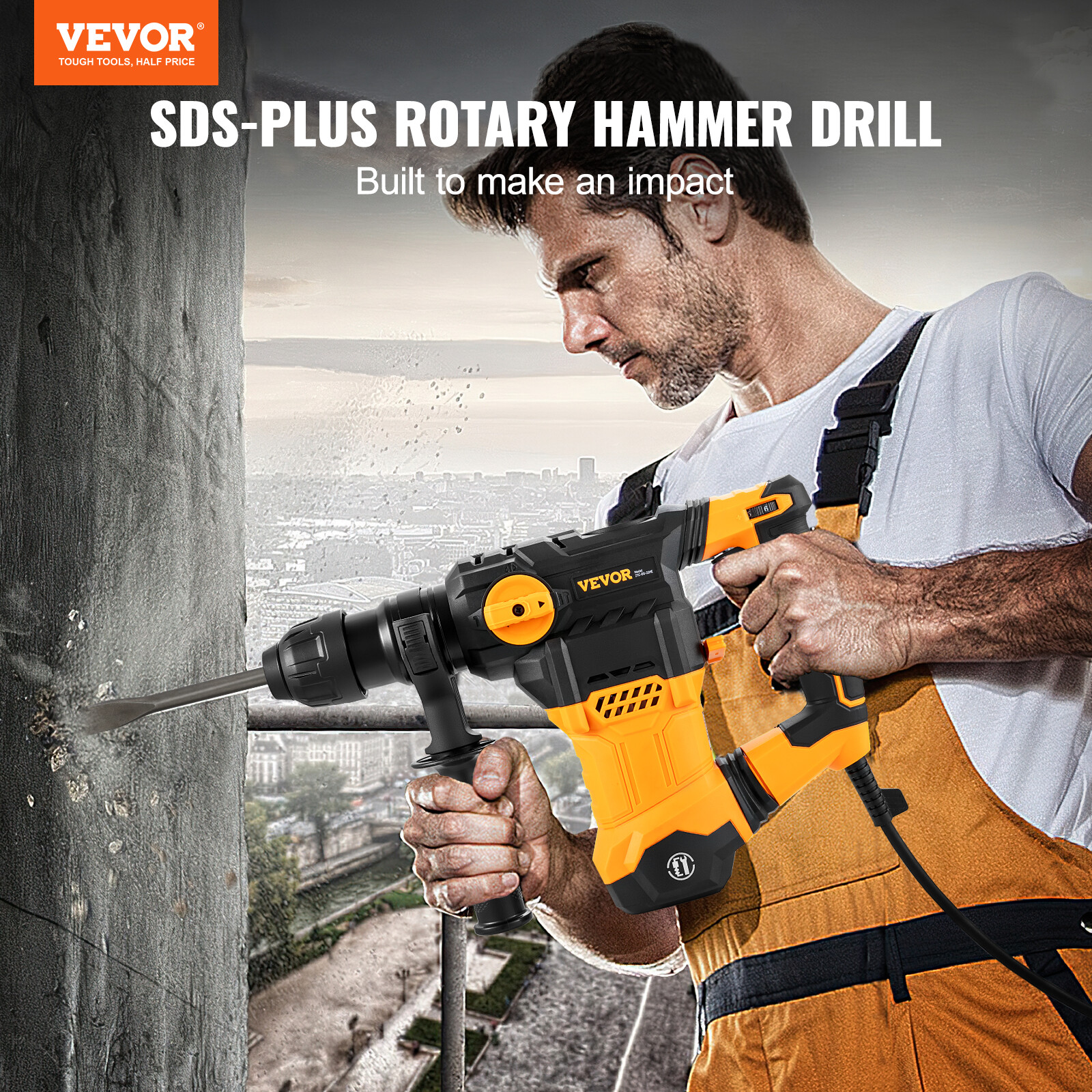 VEVOR Electric Rotary Hammer Drill 1500W SDS Plus 1-1/4" Chipping Hammer Drill