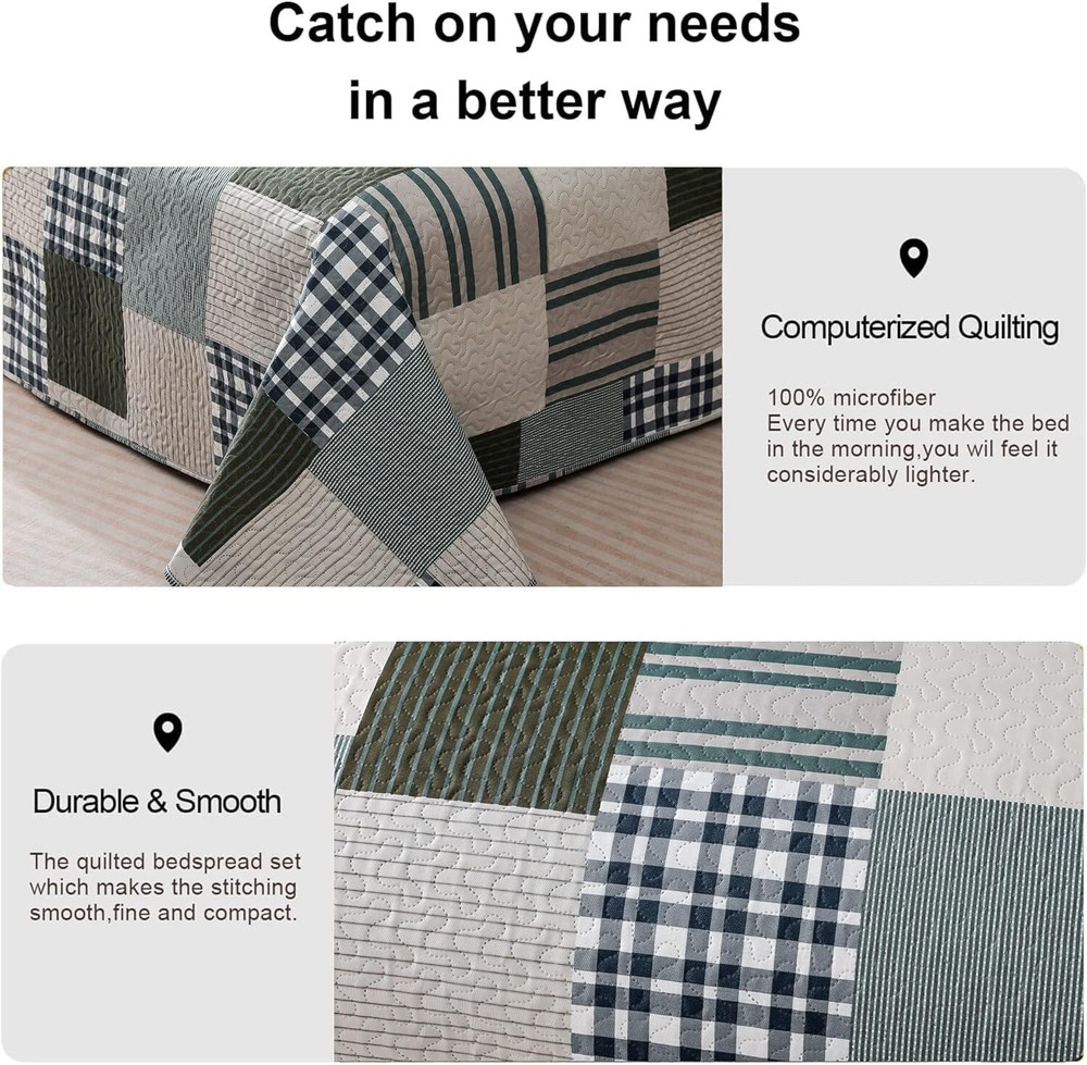 Durable Microfiber Queen Bedspread with Patchwork Design - Easy Care Bedding