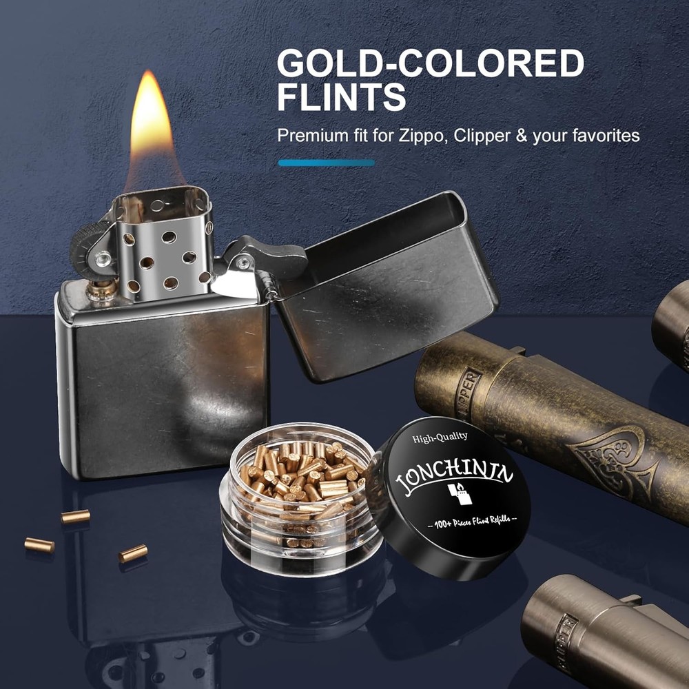 Lighter Flints 100 Pcs, Premium Flint Replacement Refills, Multi-Brand Compatibl