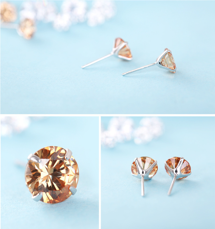 GENUINE SOLID 925 STERLING SILVER CUBIC ZIRCONIA STUD EARRINGS 2-8mm WOMEN PE24