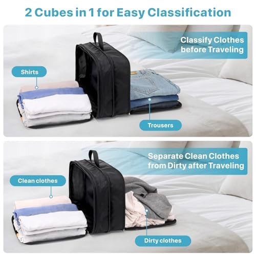 Double Sided Compression Packing Cubes - Expandable See 1M+Shoe Bag (Black)