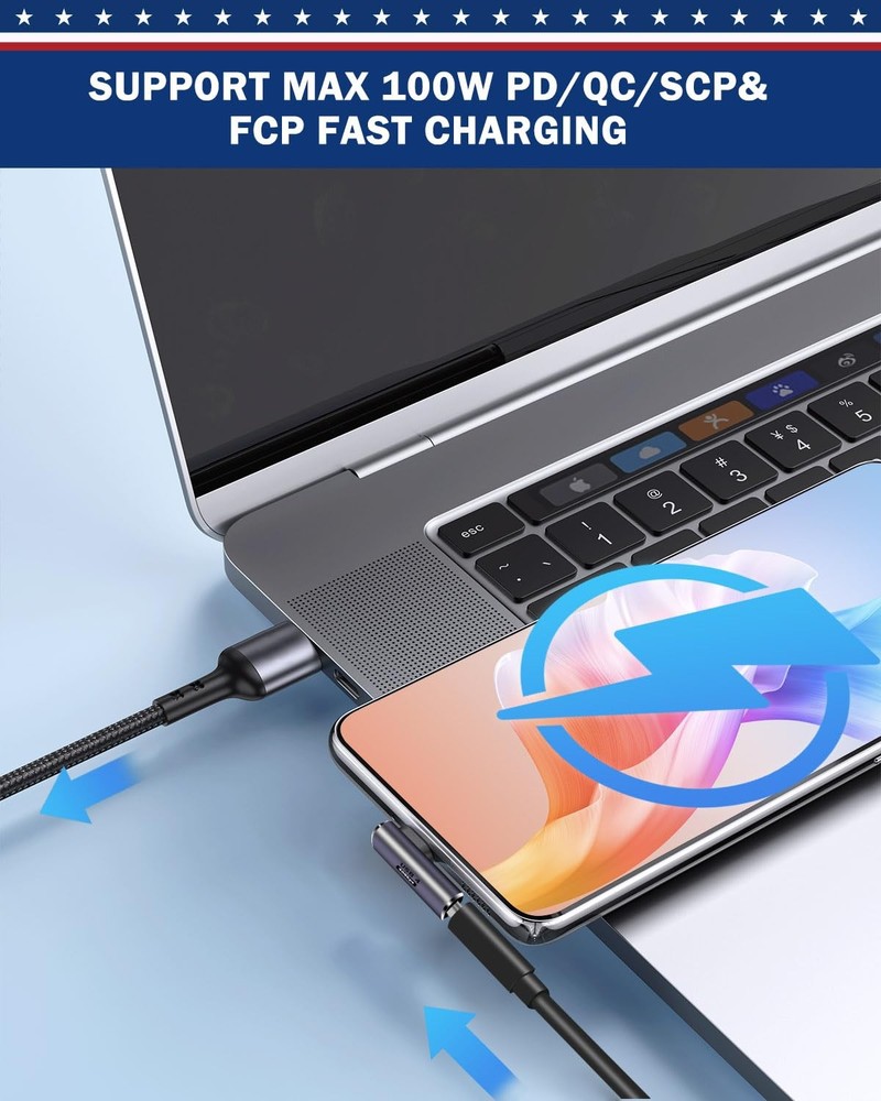 ShineeKee 90 Degree Right Angle USB C Adapter 40Gbps Data 2PCS, Space Grey