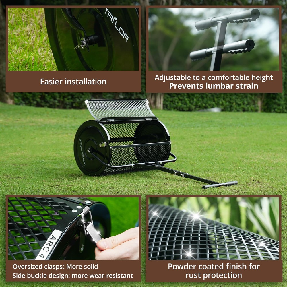 Compost Spreader 30 Inch Peat Moss Spreader with Installation Support Accesso...
