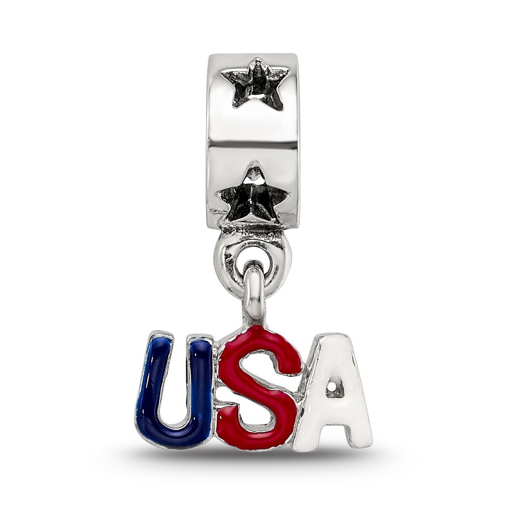 Silver Reflections Enameled USA Dangle Bead QRS1964