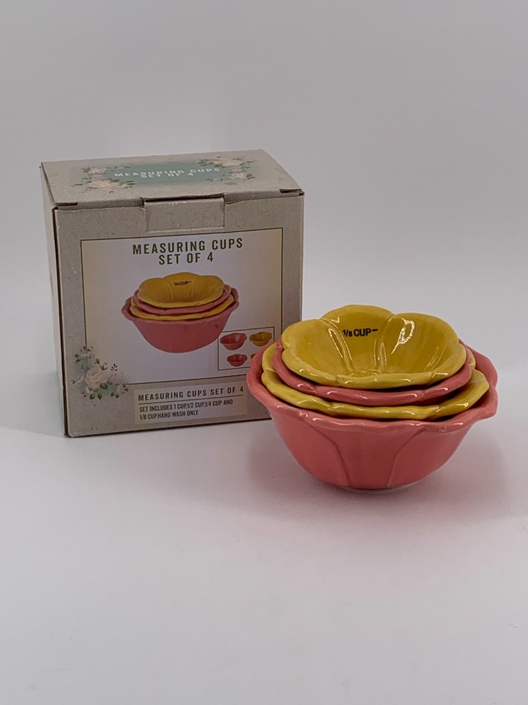 Cracker Barrel Ceramic Flowers Nested Measuring Cups-Pre-Owned NIB