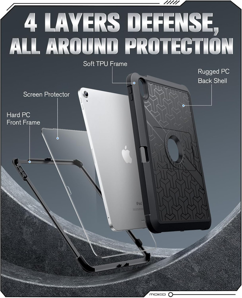 Ipad 11Th/10Th Gen Heavy Duty Shockproof Case with Screen Protector, Black