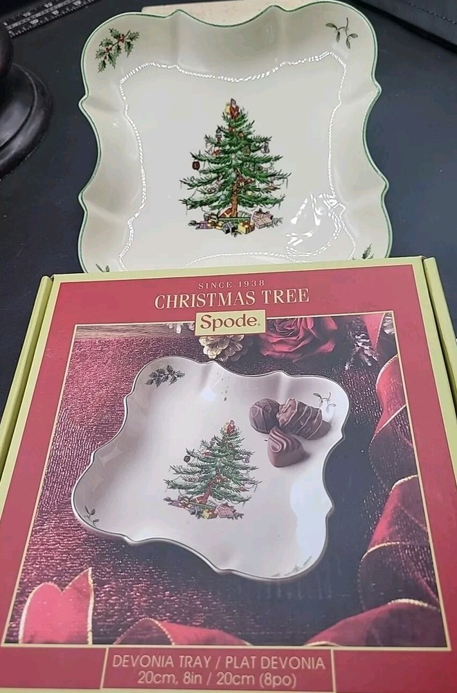 Vintage Spode Christmas Tree Earthenware 8" Devonia Tray Holiday Candy Dish