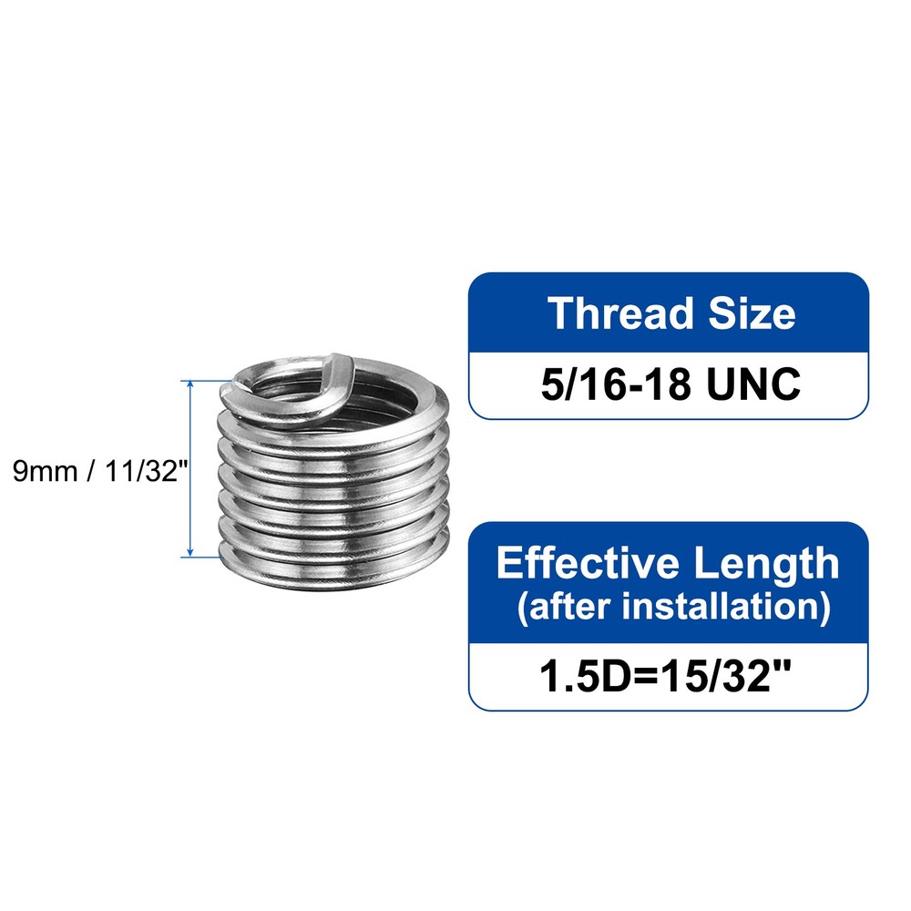 30pcs Wire Thread Inserts 5/16-18 UNC 1.5D Helical Threaded Sleeve Thread Repair