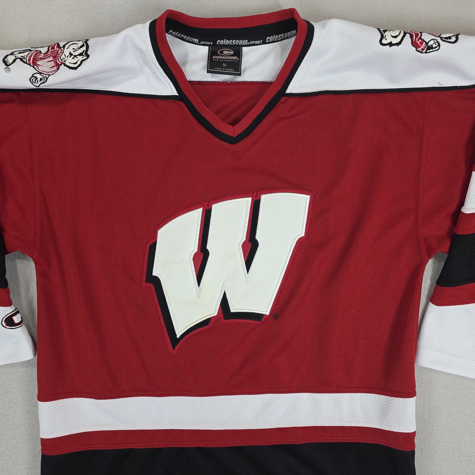 Vintage Wisconsin Badgers Ice Hockey Jersey Mens Medium NCAA 90s Big W Logo WIS