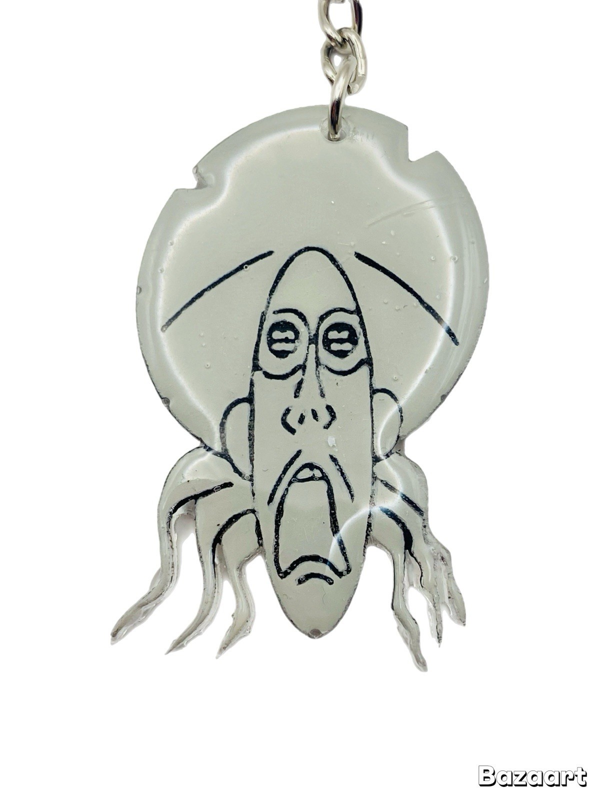 Coraline Inspired Handmade Resin Keychain, Button Eyes Handmade Resin Face Head