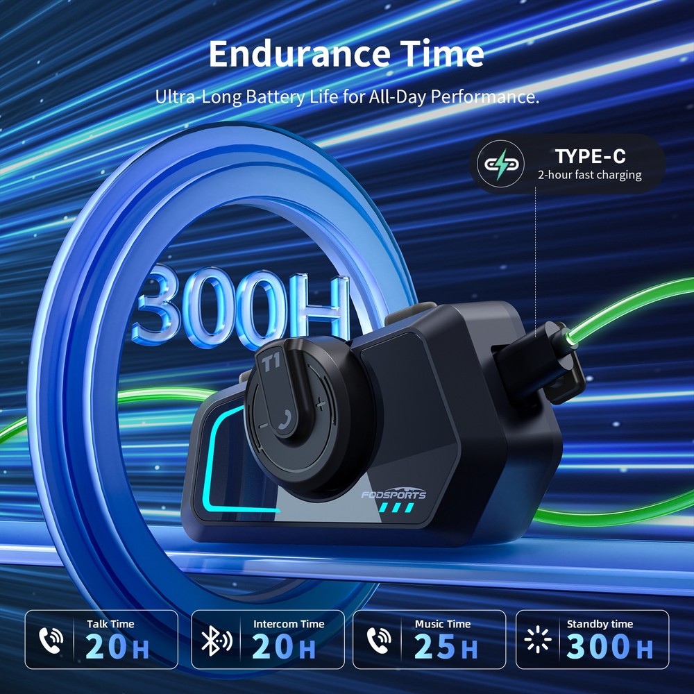 2X 1000M T1 Bluetooth Intercom Motorcycle Headset Helmet Intercom 2 Rider FM