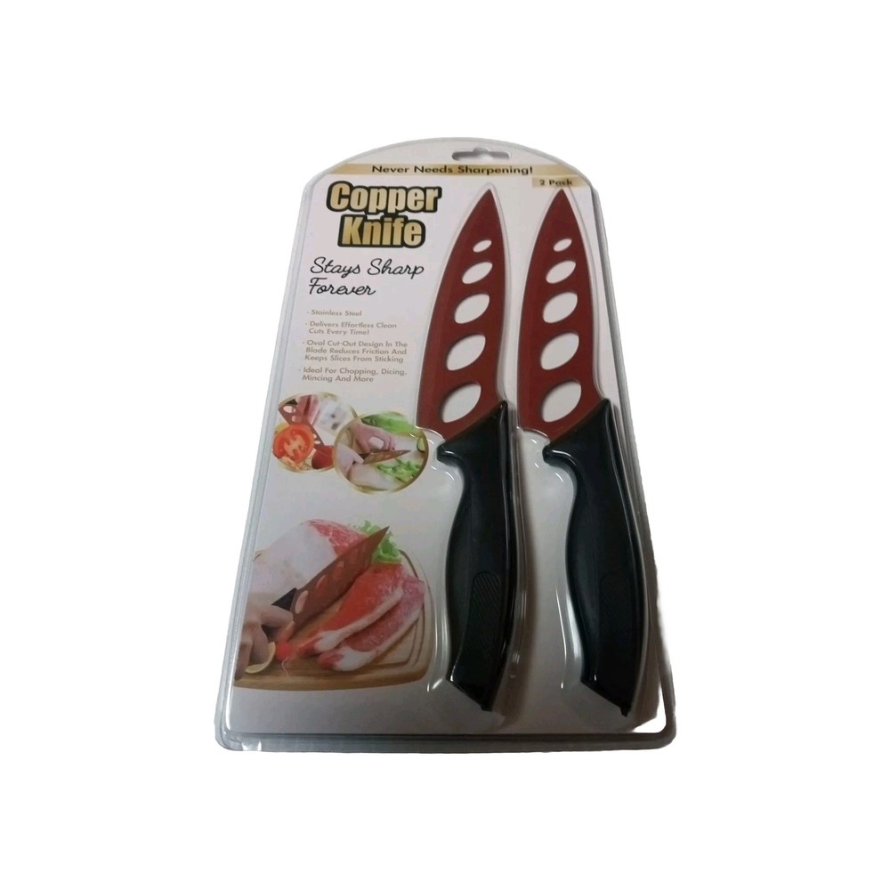 2-PIECE COPPER KNIFE SET, W/ SS COPPER COATED BLADES THAT STAY SHARP