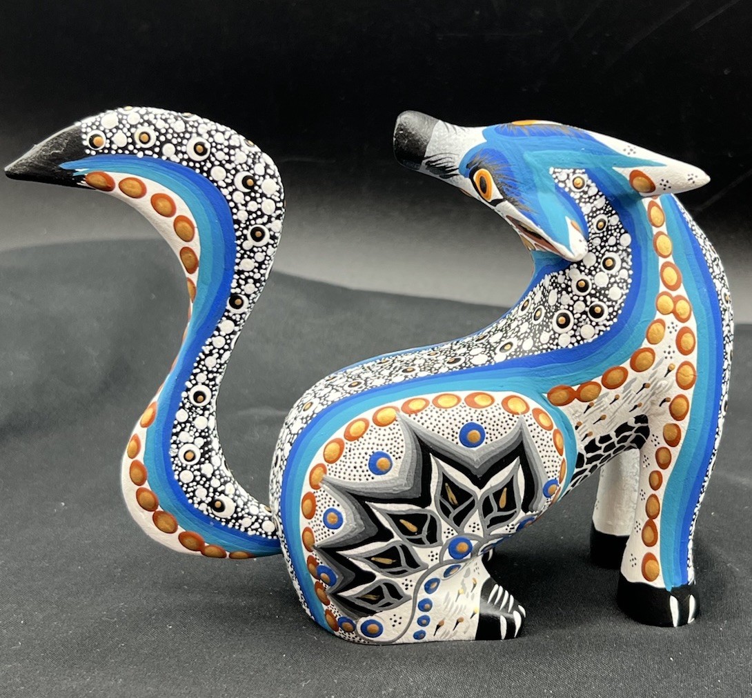 Alebrije Wooden Coyote Sculpture Painted By Margarita & Gabriela Sosa 4.5” X 6”