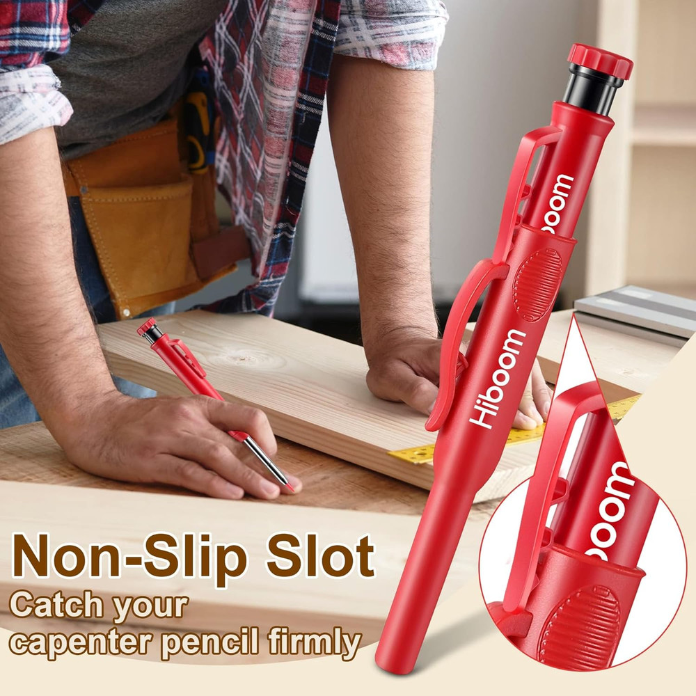 2 Pack Solid Carpenter Pencils with Pencil Cap and 18 Refills, Long Nose Deep Ho