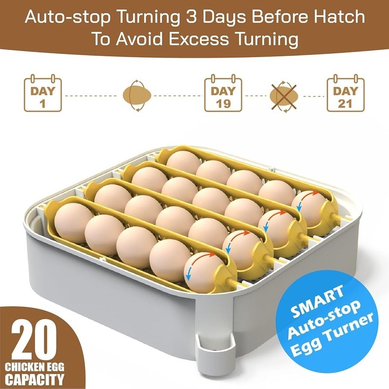 20 Egg Incubator with Humidity Display Egg Candler Automatic Egg Turner