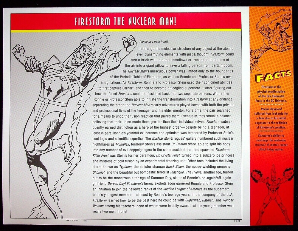 FIRESTORM PATCH on INFO CARD ~ from Willabee & Ward ~ DC COMICS PATCH COLLECTION