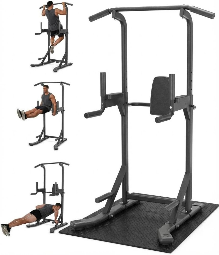 Multi-Function Power Tower Pull Up Bar Station with Backrest Adjustable Height U