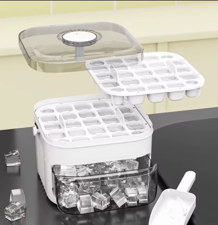 50-Cube Ice Maker with Easy Press Cap Double Layer Ice Cube Maker Refrigerator H