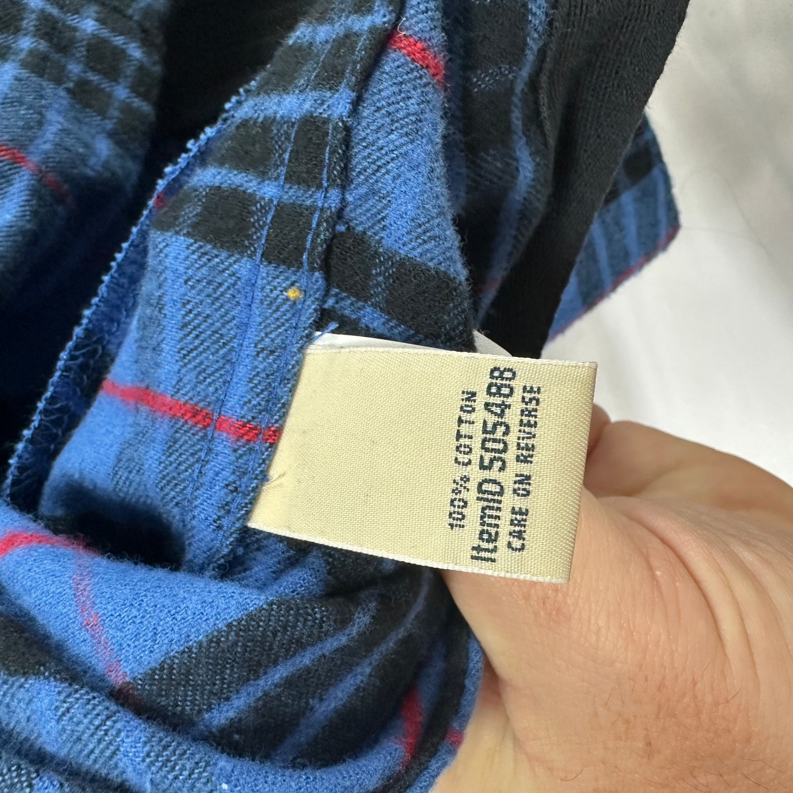 L.L. Bean Flannel Hoodie Blue Black Plaid Cotton Pullover Relaxed Fit Mens Small