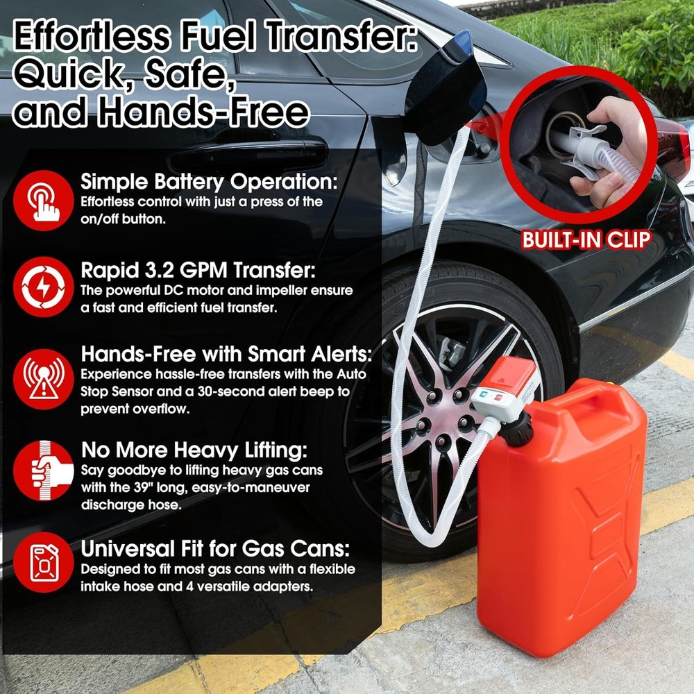 Fuel Transfer Pump with Auto-Stop Sensor - 3.2 Gallons per Minute
