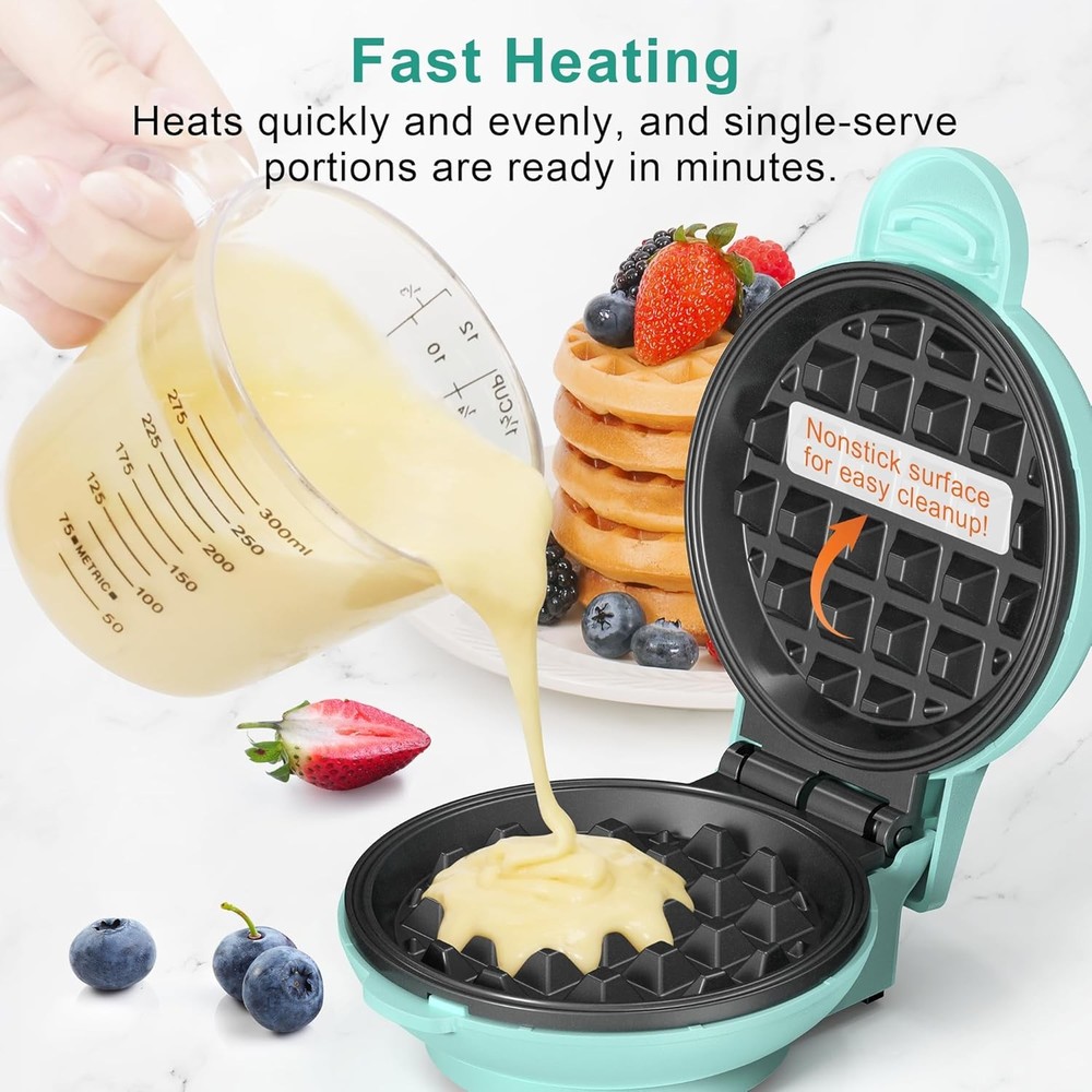 CROWNFUL Mini Waffle Maker, 4-inch Waffle Maker, Compact Design