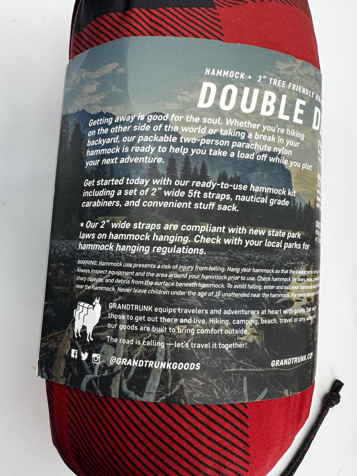 Grand Trunk Double Deluxe Hammock + Straps Parachute Nylon Buffalo Check Red Blk