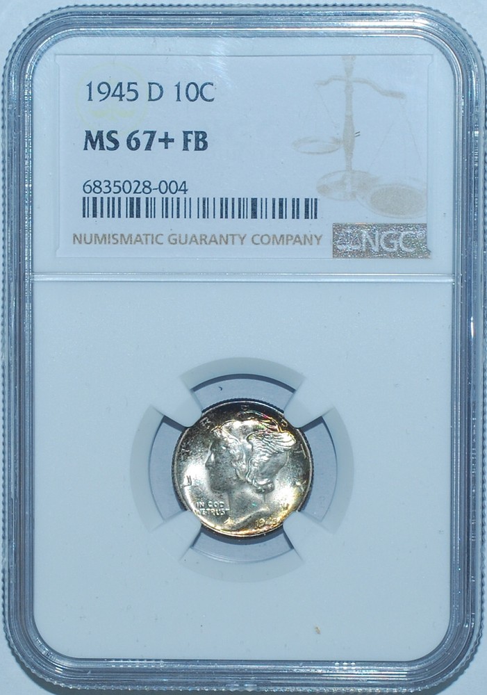 1945 D NGC MS67+FB Full Bands Mercury Dime