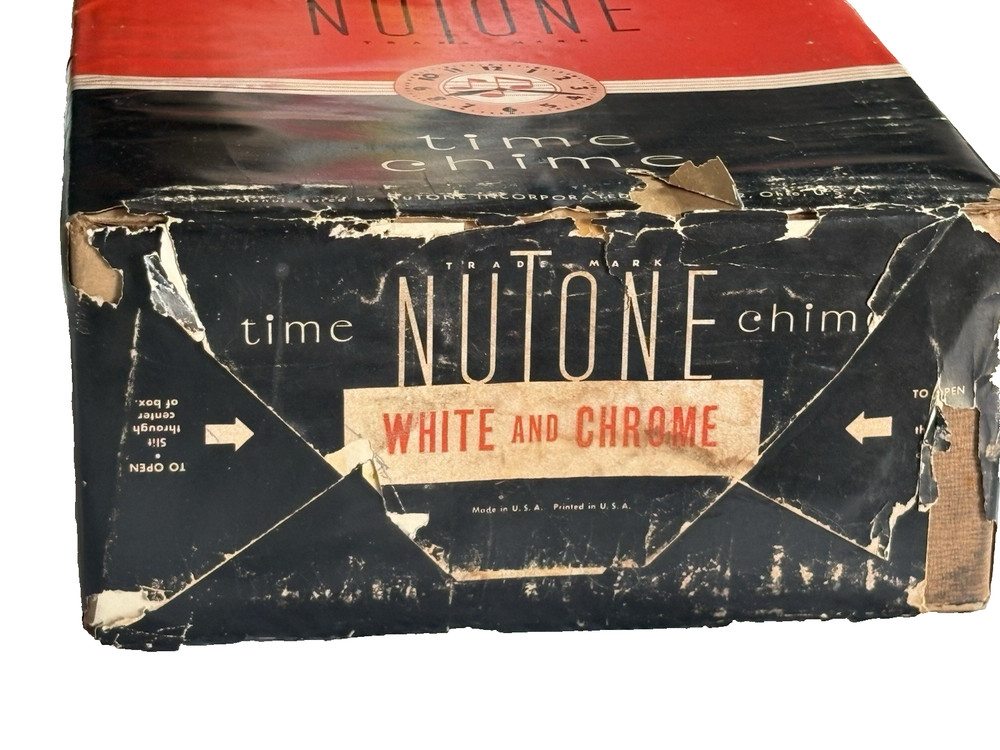 1946 MCM NUTONE WHITE & CHROME KITCHEN CLOCK & DOOR CHIME COMBINATION NEW !!!