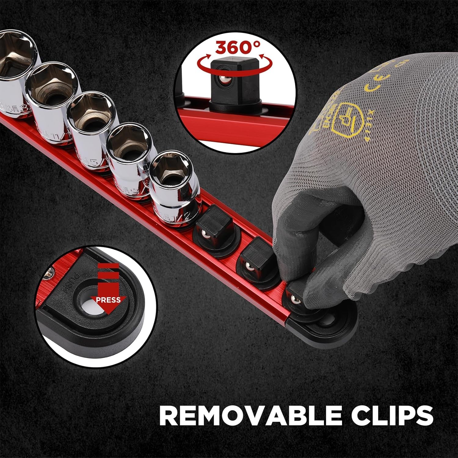 Aluminum Magnetic Socket Organizer 3 PCS Socket Rail Holder, 1/4-Inch x 14 Clips