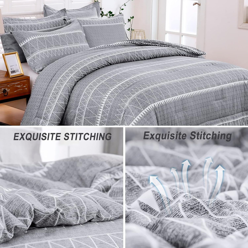 Grey Comforter King, Soft Microfiber Reversible Grey Boho down Alternative Comfo