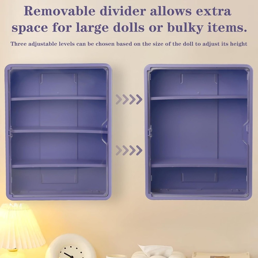 4-Tiers Clear Display Case for Figures, Wall-Mounted Display Box with Adjusta...