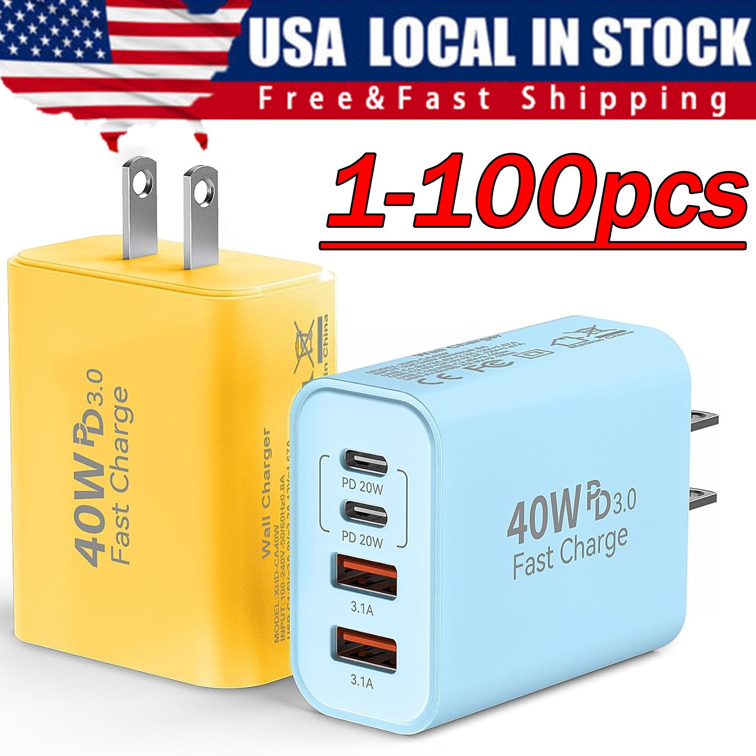 120W 4-Port USB C Fast Wall Charger Block For All Cell Phone iPad Lot