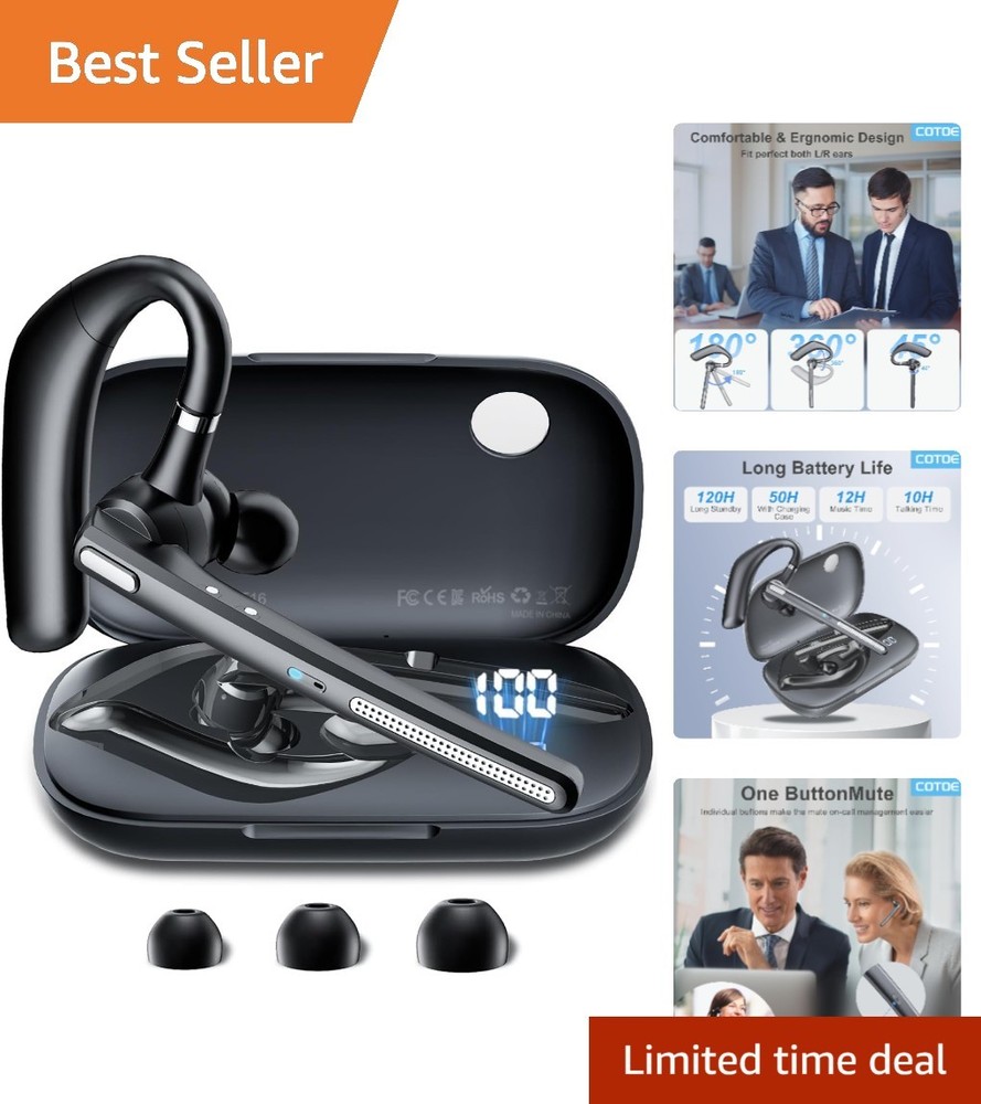 Wireless Earpiece with 500mAh Charging Case & Active Noise Cancellation, Black