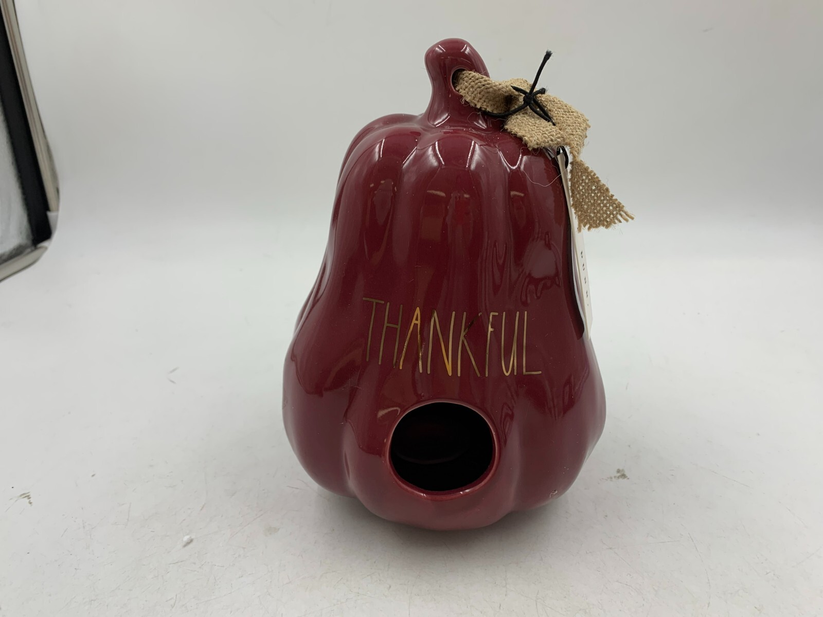 Rae Dunn Ceramic 8in Burgandy Thankful Fall Gourd Birdhouse AA01B22023