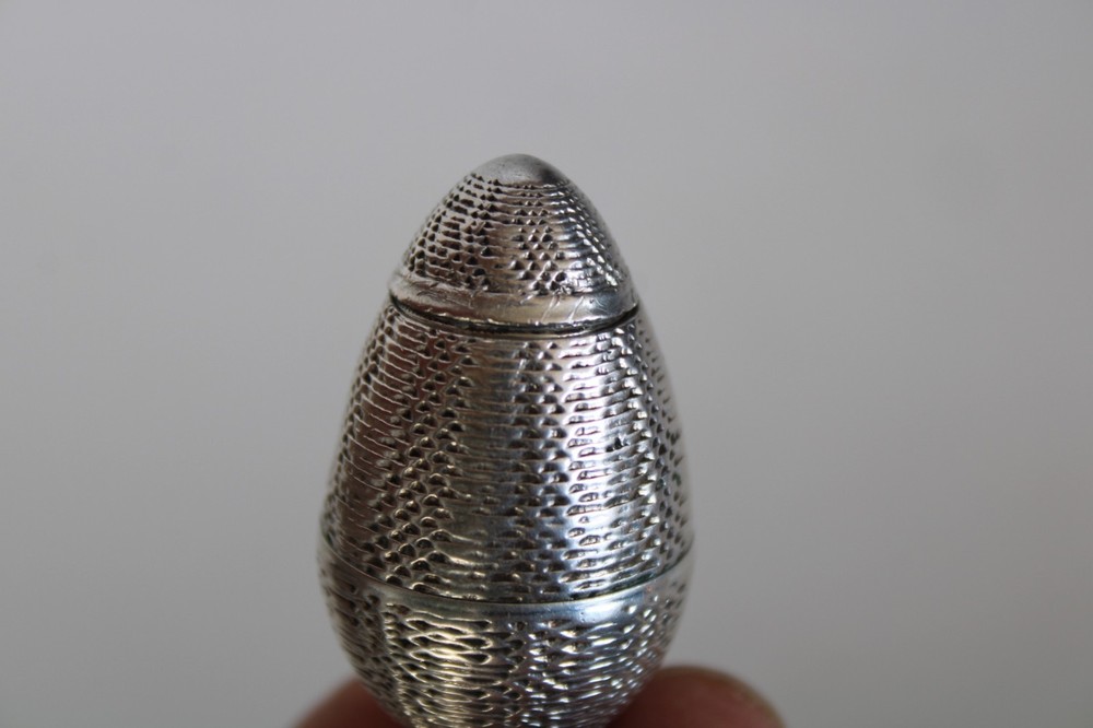 Antique Egg Sterling Silver Chatelaine Thimble Holder & Thimble / Pomander ?