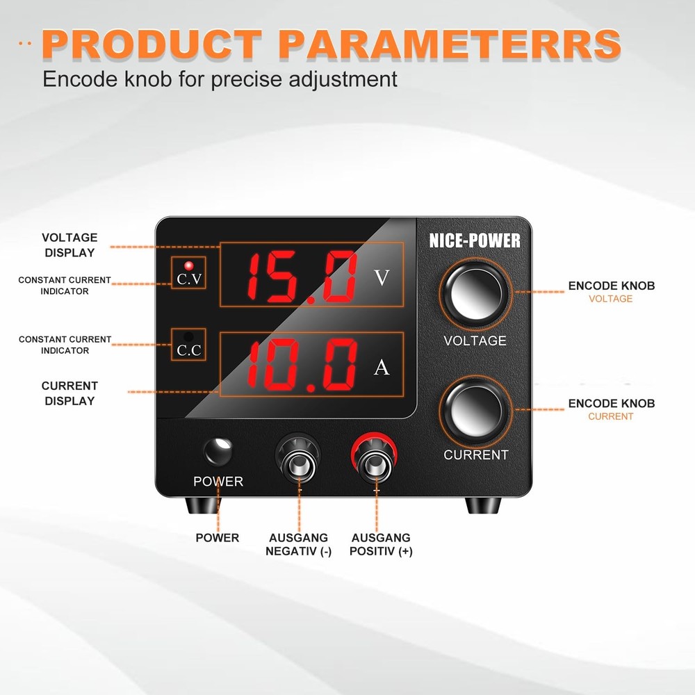 NICE-POWER DC Power Supply Variable 0~30V 0~10A, 3-Digits LED Display...