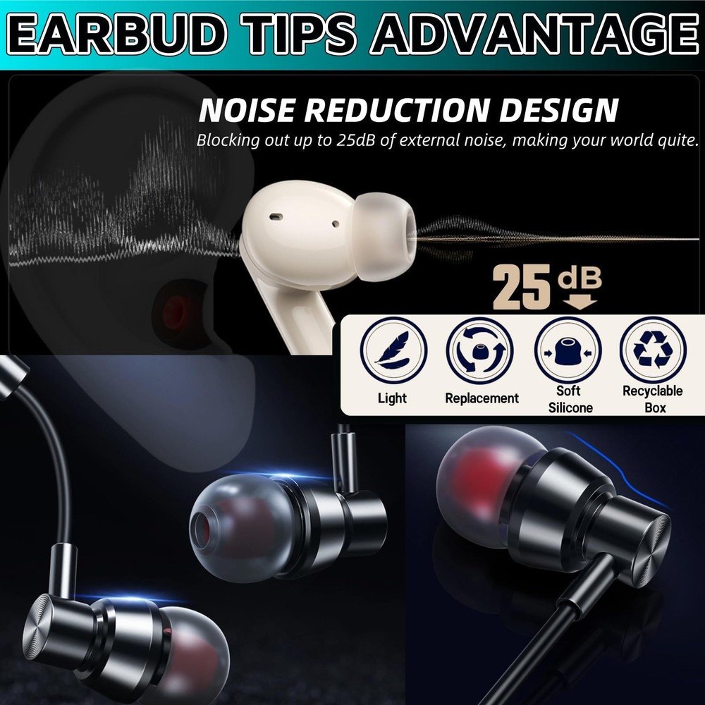 54Pcs Earbud Replacement Tips，Ear Bud Rubber Tips Silicone Earbud Tips Ea