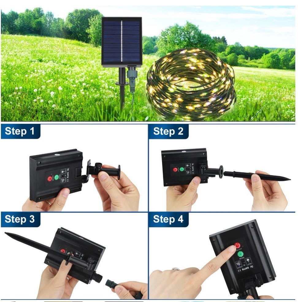 Solar Christmas Lights Outdoor 105Ft 300 LED 8 Modes TimerFunctionRemote Control