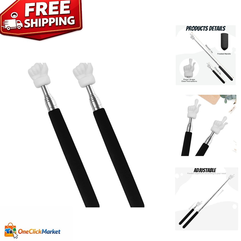 2Pcs Telescopic Teacher Pointer Set - Mini Extendable Classroom Tool in Black