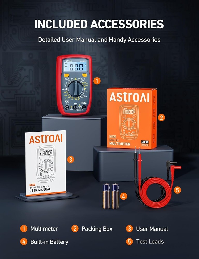 Battery-Powered Versatile Multimeter - Safety Features with Anti-burn Protection