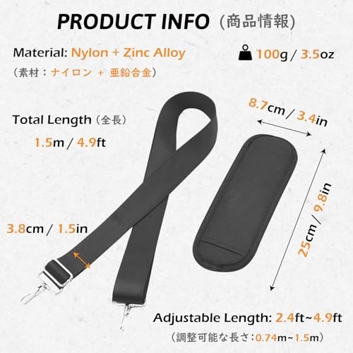 Bag Shoulder Strap Replacement Adjustable Strap with 01# Black with Padded